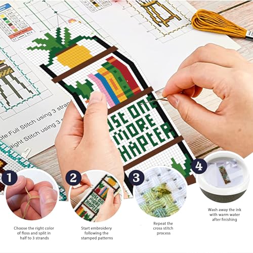 Image of ACRNIGHEET 6PCS Cross Stitch Bookmark Kits Bookshelves Words Pattern Counted Cross Stitch Kits for Beginners Adults DIY Stamped Embroidery Bookmarks with Instructions Hand Embroidery Craft Gift