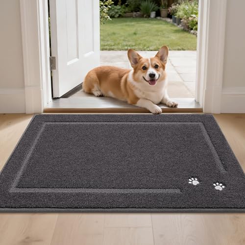 BEQHAUSE Dog Door Mat for Mud Paws Dirt Trapper Doormat Non-Slip Entryway Rugs Absorbent Welcome Mat Washable Indoor Floor Mat Low-Profile for Front Door, 24" x 36", Dark Grey Dark Grey 2' x