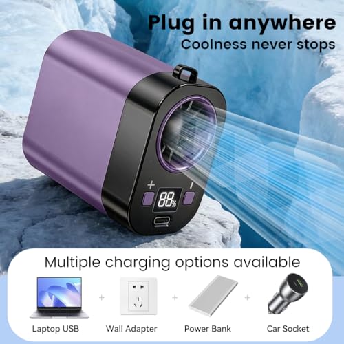 YQLKYMLO Portable Rechargeable Waist Fan Bladeless, 24H Max Cooling, 100-Speed 20000RPM Turbo Cooling Battery Personal Fan, Hands-Free Shirt/Belt/Neck Fan for Work Outdoor Travel, Purple - image 8