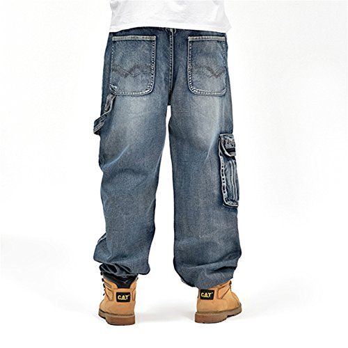 Men's Hip Hop Light Denim Cargo Long Vintage Jeans2