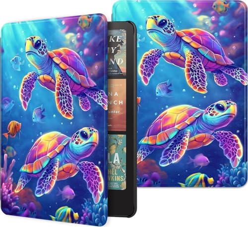 Case for Kindle Paperwhite 12th Gen 2024 (7") & Kindle Colorsoft Signature Edition – Premium PU Leather Cover with Auto Sleep/Wake, Lightweight & Durable Kindle Paperwhite Case, Colorful Sea Turtle