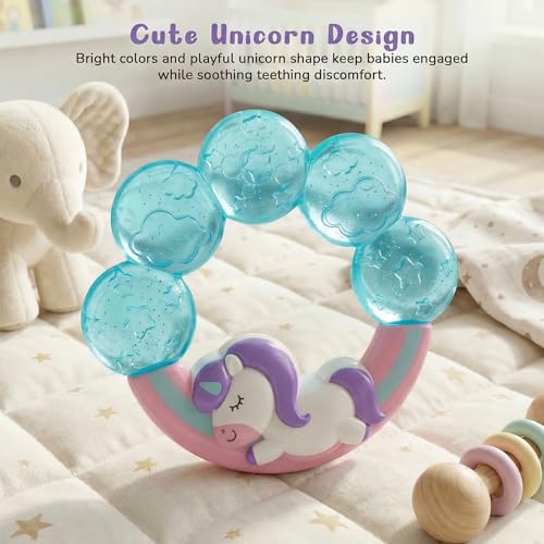 Image of Baybee Natural Silicone Baby Teether for 3-12 Months | Soft Unicorn Lightweight Teething Toy for Infants | BPA-Free Teethers Chew Toy Non-Toxic Food Grade Soother | Teething Relief for Babies