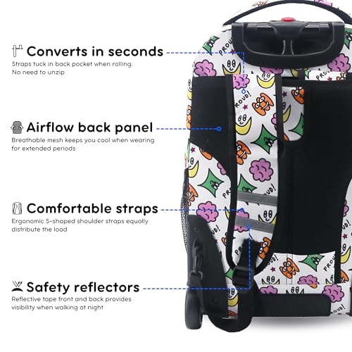 Image of J World Sundance Laptop Rolling Backpack for Girls Boys. Roller Bookbag with Wheels, 20 Inch, Proud