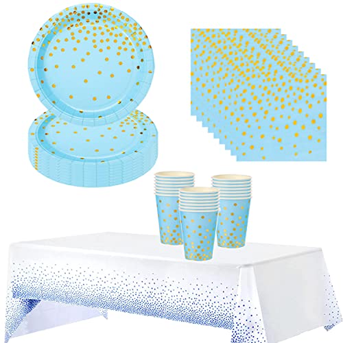 BlinBlin Vaisselle en papier pour fête d'anniversaire et remise de diplôme, vaisselle de fête de mariage, couverts de fête prénatale, assiettes, gobelets, serviettes, nappe pour 20 invités Cover