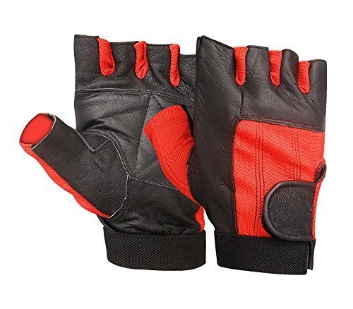 Make or Break Fitness Training Leather Gloves Weight lifting Gym Cycling Padded All Sports (Red, Large)