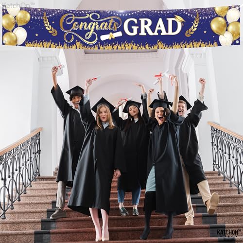 Image of Graduation Decorations 2026 | Xtralarge Blue and Gold Congrats Grad Banner - 120x20 Inch | Graduation Yard Banner | Grad Banner Class Of 2026 | Class of 2026 Decorations | KatchOn