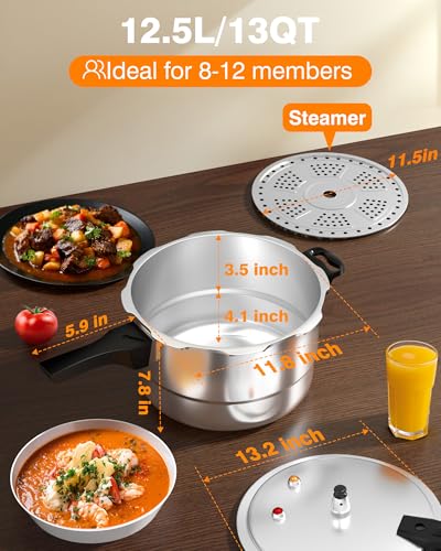 Image of WantJoin 12Qt Aluminum Pressure Cooker w /Release Valve & Multiple Protective Devices,Pressure Canner Compatible with Gas & Induction Cooker,Canner Rack Included