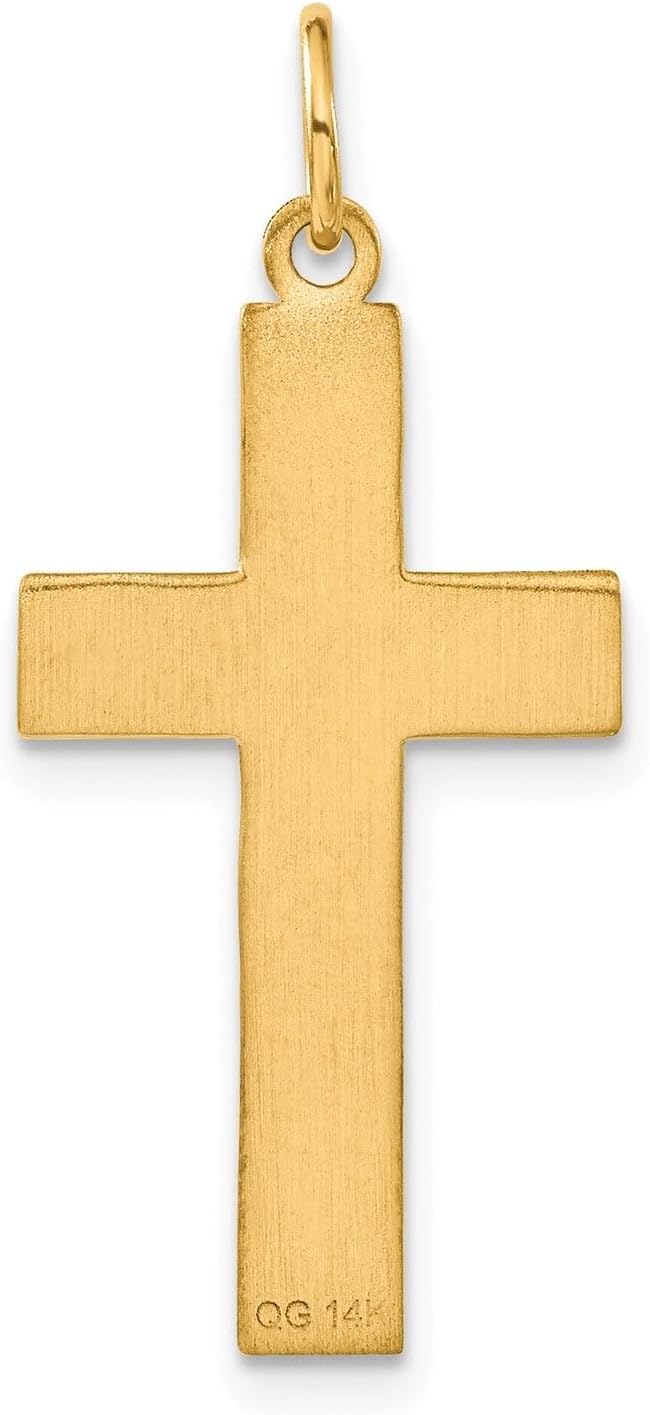 Jewelry Affairs 14k Real Solid Yellow Gold Diamond-cut Cross Charm Pendant, 33x15mm