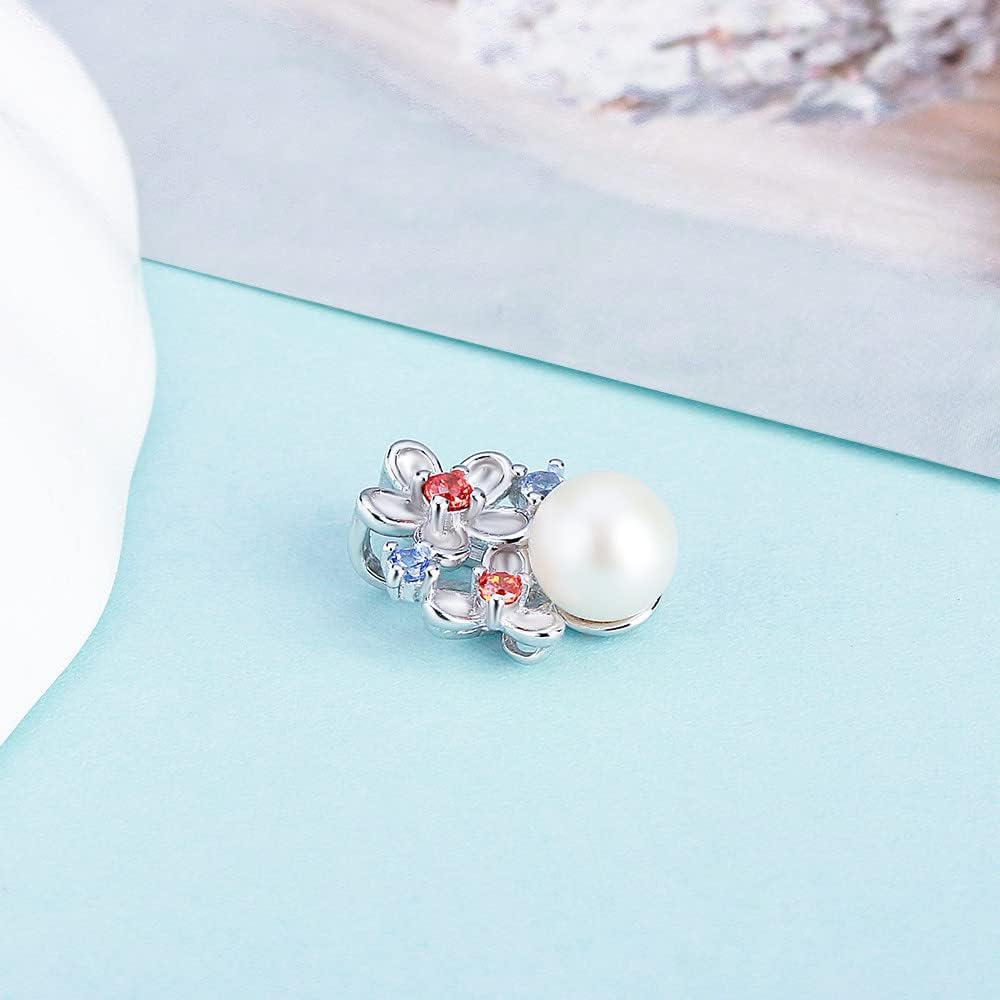 Sterling Silver Colorful CZ Bloom Flower Bail Pin Pendant Fitting for Pearl Jewelry, Design Pendant Mount for Women DIY Jewelry Making