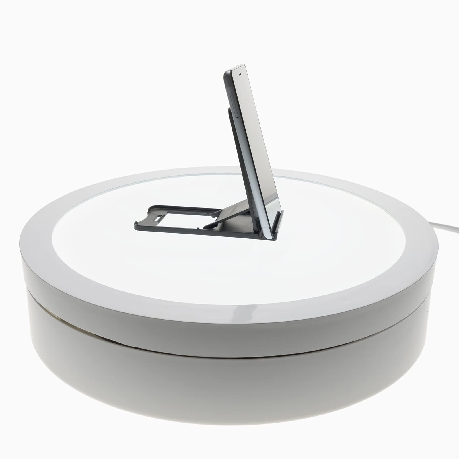 PrimeMatik - Base giratoria eléctrica iluminada de 40 cm. Plataforma rotatoria de color blanco para fotografía