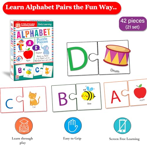 Image of Alphabet Learning Jigsaw Puzzle Connecting 2-piece (Set of 21 pcs) for Kids, Childrens and Toddlers - Early Learning Educational Brain Booster with Fun and Engaging - Ages 4+