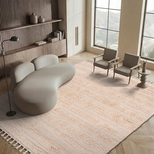 SAFAVIEH Casablanca Collection Area Rug - 9' x 12', Beige, Handmade Moroccan Tassel Wool, Ideal for High Traffic Areas in Living Room, Bedroom (CSB450A)