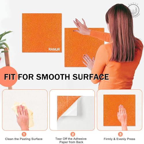 Image of RANUR 6 Pcs Felt Bulletin Board (30x30 cm) Self Adhesive Notice Boards with 50 Pins, Vision Board for Manifestation, Message Board for Notes, Photos, Office & Home Wall Decor (Orange)