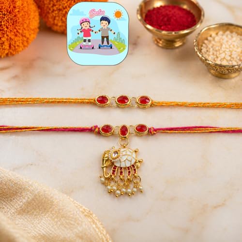 Image of CraftVatika Rakhi Set for Brother and Bhabhi, Premium Bhaiya Bhabhi Rakhi Set, Rakhis for Rakshabandhan, Elephant Design Lumba Rakhi for Bhabhi, Fridge Magnet Gift with Best Wishes Card and Tillak Set