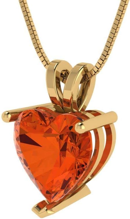 Clara Pucci 2 cttw Red Simulated Diamond Yellow Gold-Plated Silver Necklace and Pendant for Women (16" Box Chain,Heart Cut,8mm) - Image 2