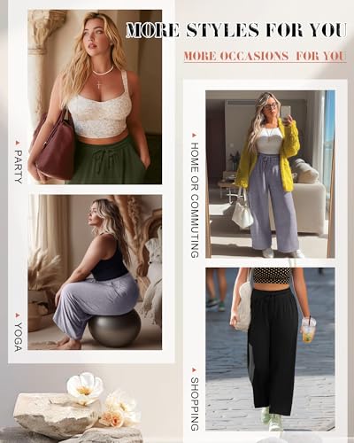 Neer 3 Pack Women's Plus Size Pants, Drawstring Wide Leg Lounge Pants with Pockets Casual Pajamas Comfy Loose Yoga Sweatpants2