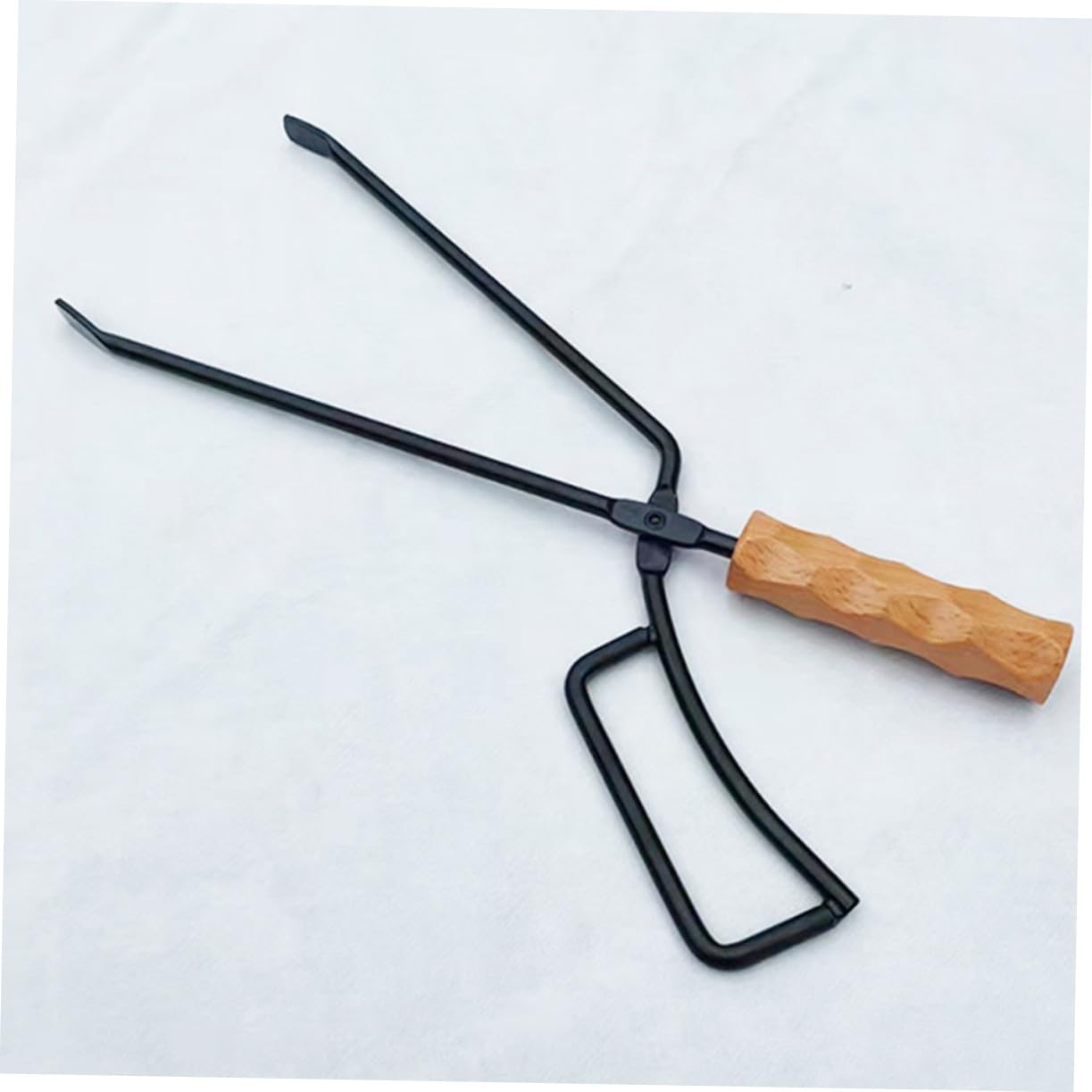 Pinza per Carbone da Barbecue da Campeggio Manico in Legno | Ferro e Legno, Alta Durezza e Spessore Maggiorato, per Spiagge e Camini