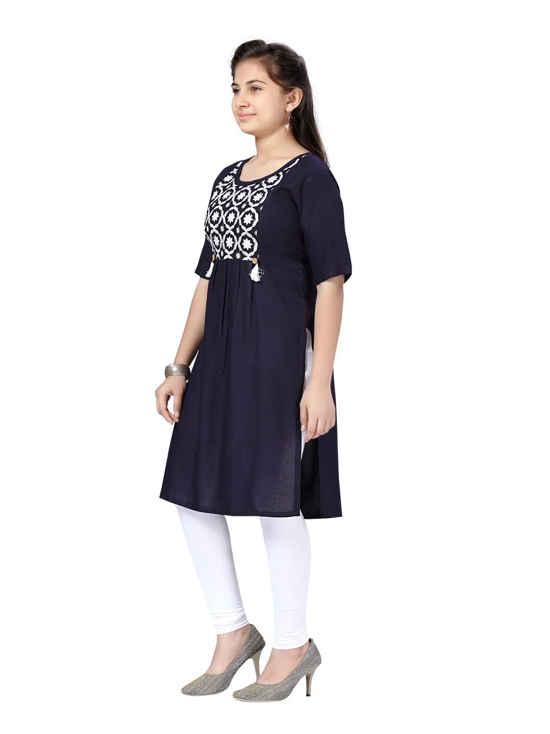 Aarika Girl's Cotton Regular Tunic Shirt (Kurti-H-6_Navy Blue_36)