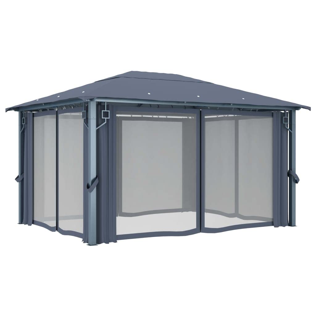 Generico Gazebo con Tende e Luci LED 400x300 cm Antracite in Alluminio,Antracite,45.41kg,3070336