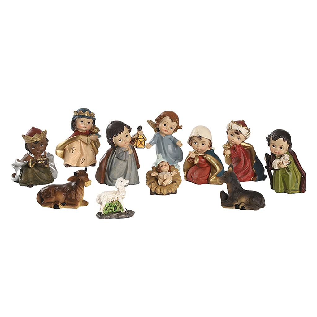 For Creative Christmas Cartoon Manger Set Nativity Figurines Statue Resin Figure Religious