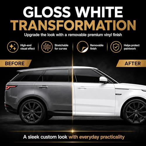 Image of Gloss White Vinyl Wrap for Cars, 1 x 5 ft, Air Release