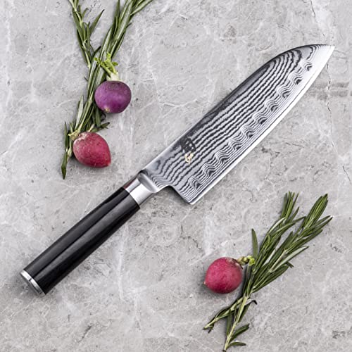 Shun Classic 7” Hollow-Ground Santoku All-Purpose Kitchen Knife; VG-MAX Blade Steel and Ebony PakkaWood Handle; Hollow-Ground Indentations for Reduced Friction and Smoother Cuts; Handcrafted in Japan - Image 4