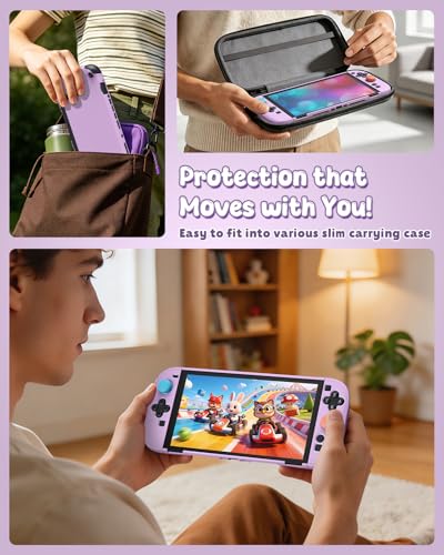 Image of Switch 2 Cover Case&Screen Protector, FYOUNG Dockable Shell for Nintendo 2 | Cute Case, Color‑Matched for Joycon 2 Light Purple Controller, 9H Tempered Glass, Hard Protective Case, Split Design
