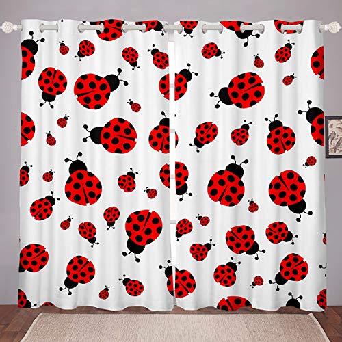 Feelyou Ladybug Curtains 3D Ladybug Printed Curtains for Bedroom Living Room for Kids Boys Girls Flying s Windows Drapes Entomology Room Decoration,42 X 63 Inch,2 Panels