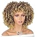 AISI HAIR Synthetic African American Wigs Kinky Curly Hair Wig with Bangs Brown Blonde Mixed Wig Short Curly Wigs for Women Heat Resistant Fiber Afro Curly Wig