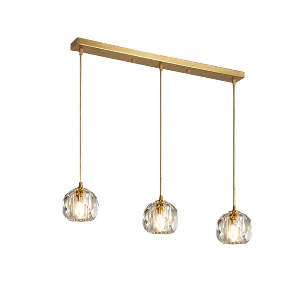 Iluminación colgante de cristal para comedor moderno con tres luces doradas de techo largas