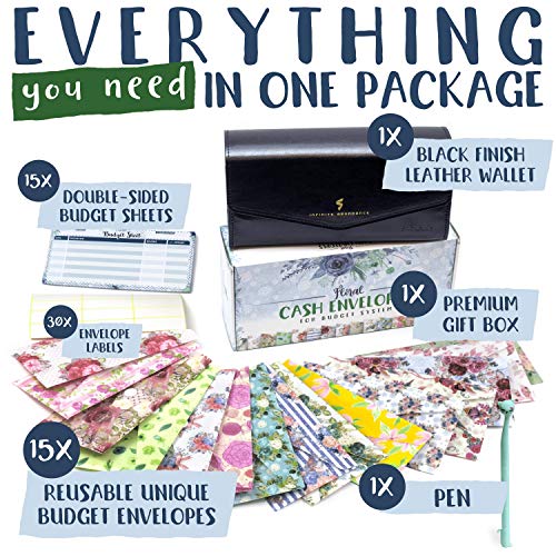 Cash Envelope System Wallet - Saving Money Organizer - 15 Floral Budget Envelopes - Plastic Cash Envelopes For Budgeting - Money Envelopes For Cash - Budget Sheets - Budget Wallet - Receipt Organizer #TOP1