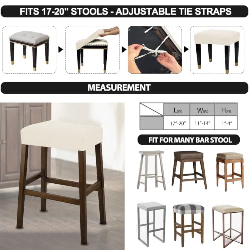 Image of NeColorLife Rectangle Bar Stool Covers Waterproof,Beige,2 Pack | Stretch Saddle Seat Covers for Counter Height, Kitchen Island, and Vanity Bar Stools, Protecting Seats from Daily Wear