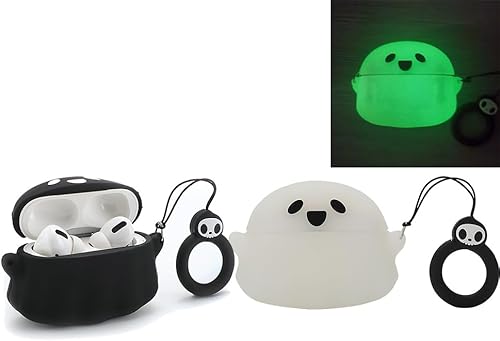 Paquete de 2 funda fantasma 3D negra y blanca (brilla en la oscuridad) para Airpod ProPro 2nd, funda linda de dibujos animados 3D para niños, niñas,
