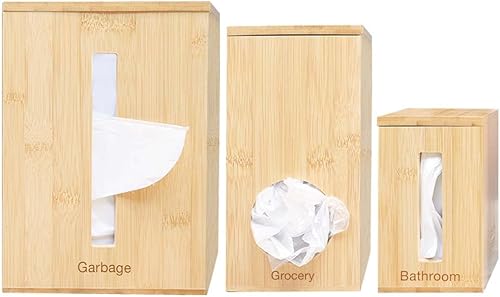 Miniatura 2 de Dispensador de bolsas de bambú, organizador y almacenamiento con soporte para bolsas de comestibles y baño, soporte de basura y organizador de