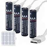 MinSoHi Wiederaufladbare AAA Lithium Batterien, 1,5 V 750mWh USB Wiederaufladbare Batterie Li-Ion AAA Akkus mit 4 in 1 Typ C Ladekabel, Schnellladung in 2 Stunden,1200-mal Zyklusaufladung, 4 Stück