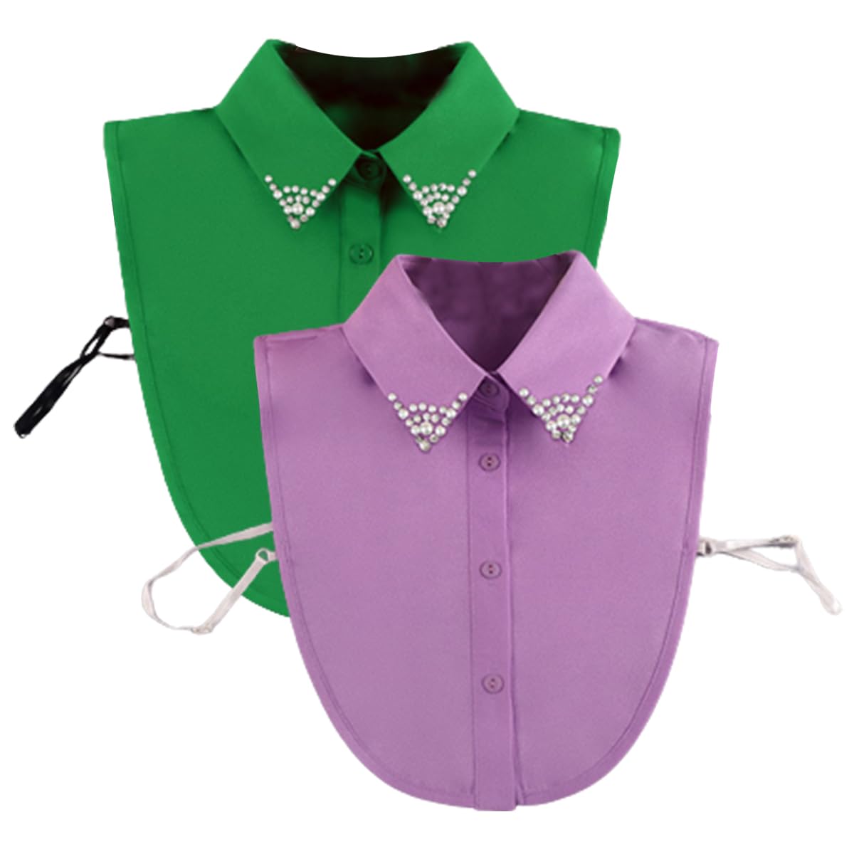LoudSung FAKE HALLAR Abnehmbares halbe Hemdbluse falsche Kragen Sets elegante Diamantreine Farbe für Frauen Mädchen 2pcs