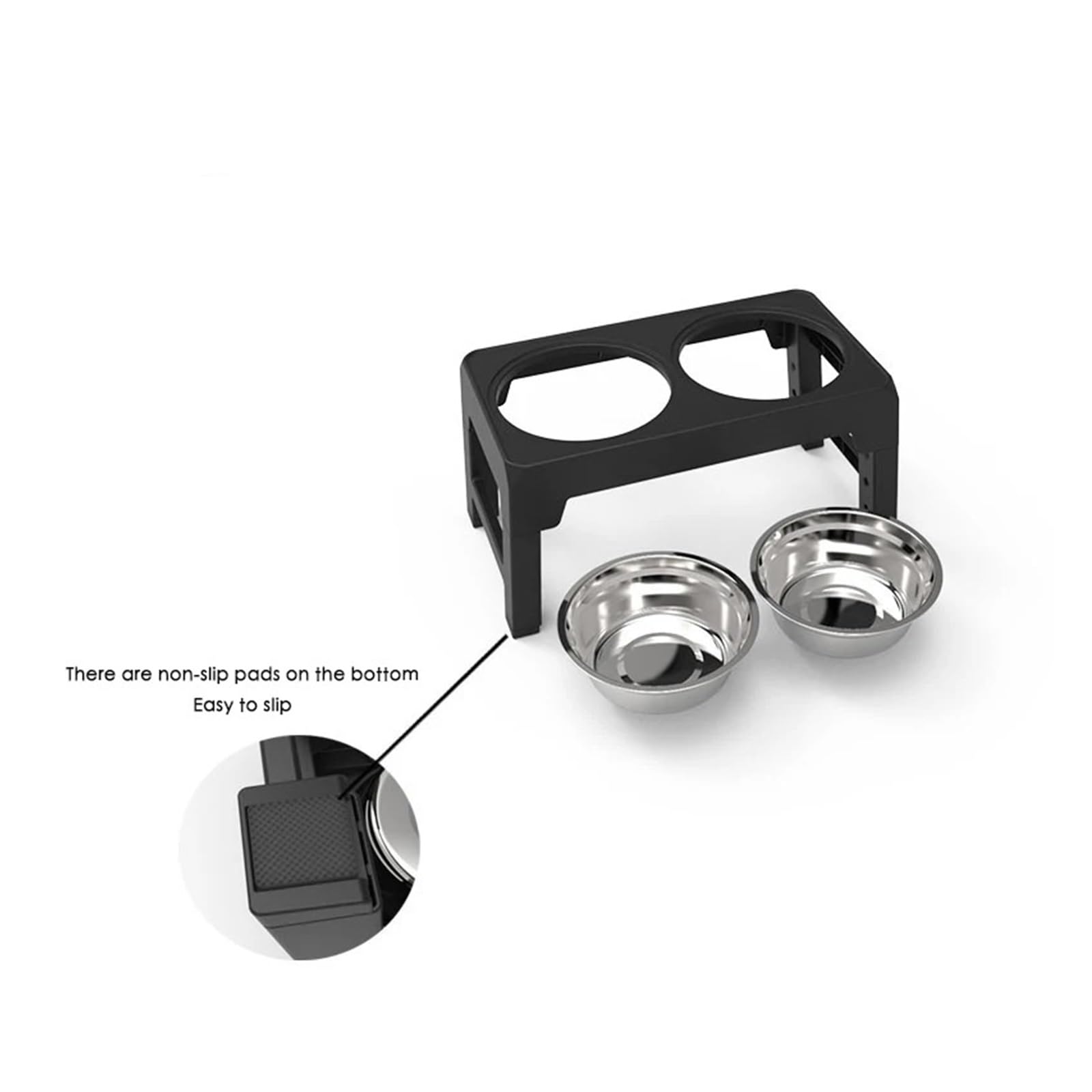 Genérico Comederos elevados for Perros con Soporte Ajustable y Doble de Acero Inoxidable for pequeños, medianos Grandes(Black)