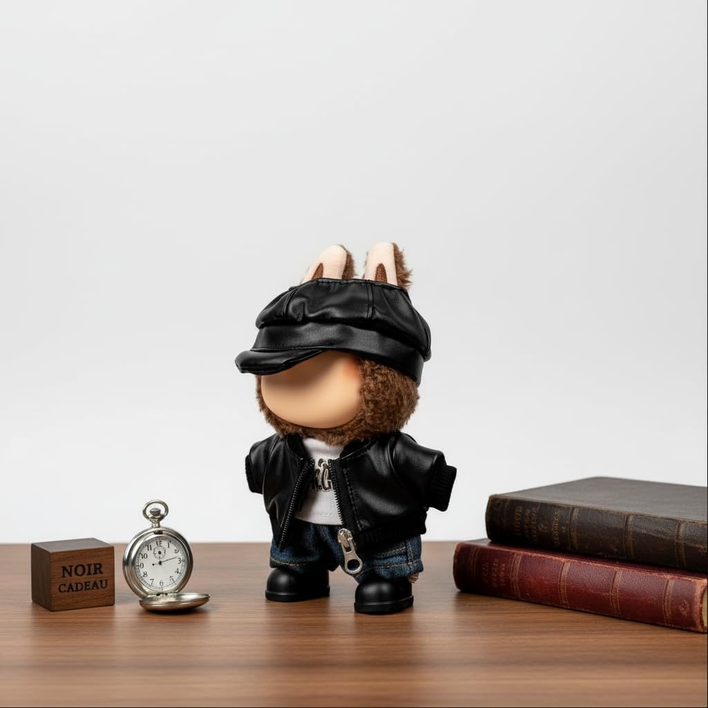 17cm/6.69in Doll Clothes for Labubu Black Bomber Jacket Suit, Dolls Clothes Accessories, Gift for Boys & Girls - Image 3