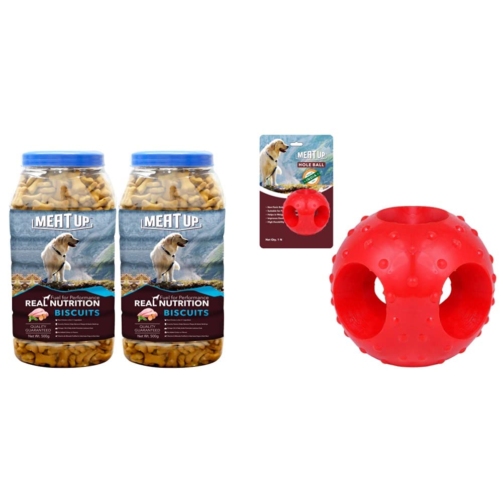 Meat Up All Life Stages Mutton Flavour, Real Chicken Biscuit, 500g (Pack of 2). & Meat Up Non-Toxic Rubber Hole Ball Chew Toy, Puppy/Dog Teething Toy - 3 inches (B0B8R5GNZB) Amazon Price History, Amazon Price Tracker