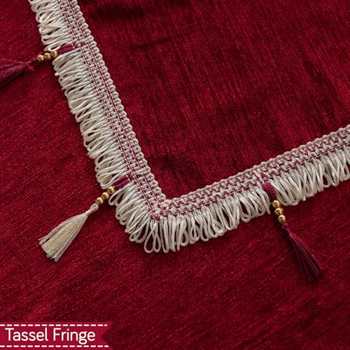 Image of HOKIPO 'Serenity Tassel' Chenille 1 Seater Sofa Cover with Tassel - Crimson Ruby (IN-890-MRN)