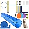 RAIN QUEEN Dog Agility Course Backyard Set Agility Training Equipment for Dogs Starter Kit Pet Outdoor Games with Tunnel Weave Poles Adjustable Hurdle Jump Ring Pause Box Toys and Carrying Bag