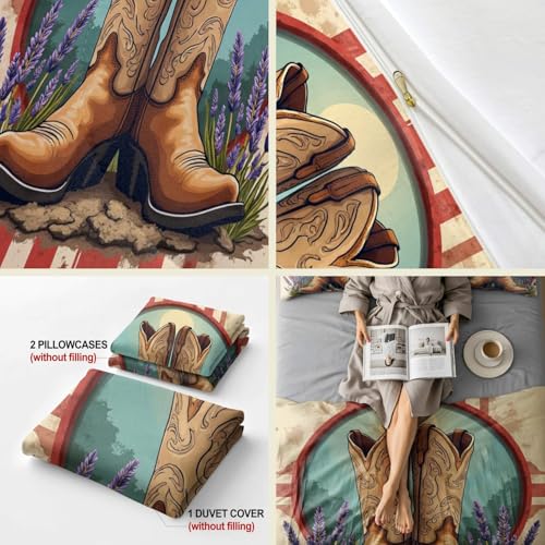 Parure de lit bottes de cowboy marron 3 pièces pour lit simple - 3