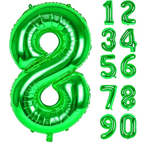 LAPONO Balão número 8 verdes, balão gigante hélio Mylar número 8 aniversários festas decoração para menino menina 8 anos aniversário casamento festival empresa decoração