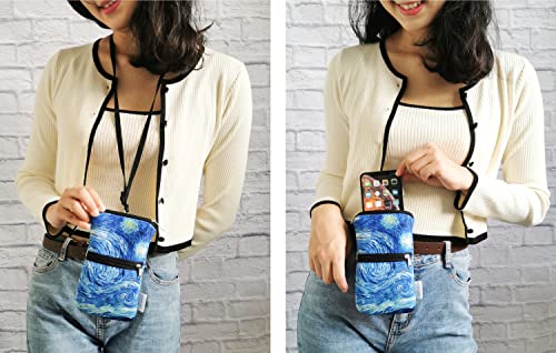 Image of Tainada Dual Zipper Neck Phone Holder Pouch w /Belt Loop (Starry Night) | For Men /Women; Water-resistant neoprene material, shockproof, lightweight, w /carabiner; Compatible with most of smartphones