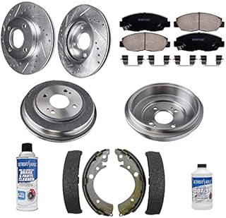Detroit Axle - 4 Lug Front Drilled Rotors Rear Drums + Brake Pads & Shoes Replacement for 2001-2005 Honda Civic - 10pc Set