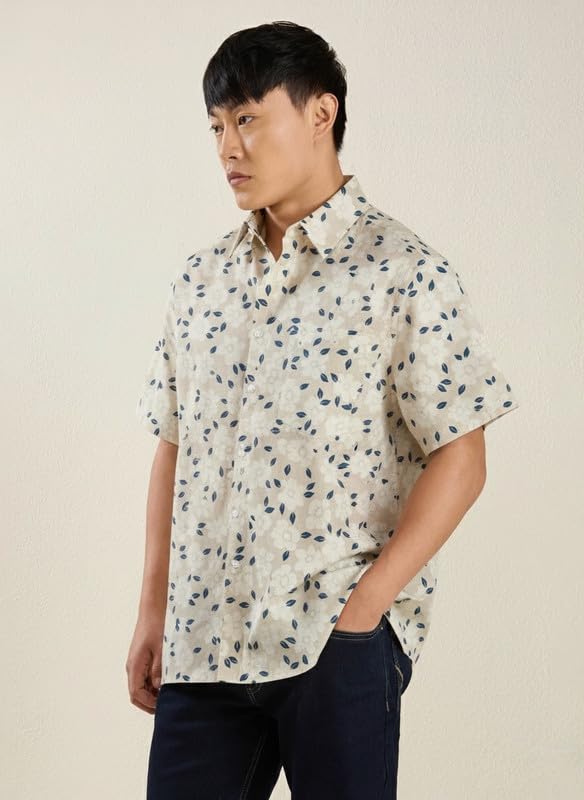 Image of MARK & ALBERT Men's Half Sleeve Linen Slim Fit Shirt