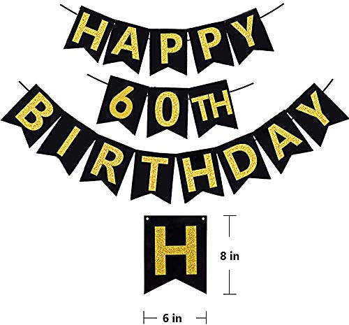 Famoby 30 40 70 HB Black & Gold Glittery Happy 60Th Birthday Banner,Poms,Sparkling 60 Hanging Swirls Kit thumb #5