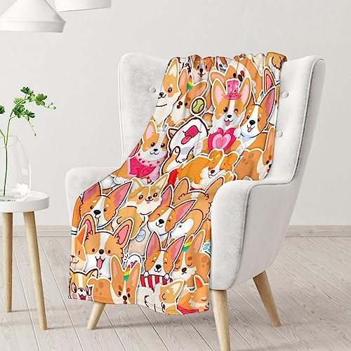 Corgi Blanket Gifts - 40"x50" Cute Throw for Adults, Kids - Colorful Soft Fuzzy Blankets for Bed, Couch & Living Room