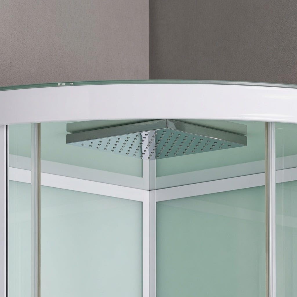 Kiamami Valentina - Cabina doccia multifunzione semicircolare 80cm con ante scorrevoli, soffione, doccino, 10 getti idromassaggio, cristallo temperato 4 mm, piatto doccia incluso Cosmo
