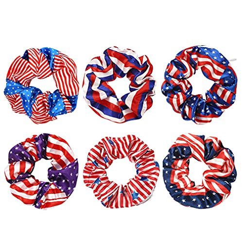 MMOSTAR 6 Pieces American Flag Scrunchies Soft Hair Tie Ropes Scrunchies Elastic Hair Bands for Teen Girls